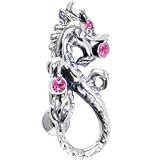925 Sterling Silver Swivel Top Drop Pink Dragon Belly Ring