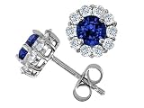 2.25 cts 14K White Gold Plated 925 Sterling Silver and Created Round Sapphire Earrings