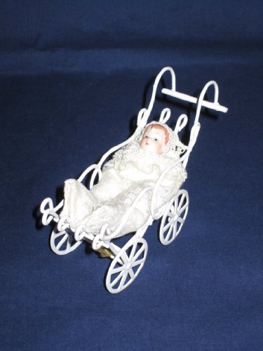 Vintage Doll House Miniature Metal Victorian Baby Carriage w Baby 4 1 4