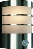 Massive 3024401 IR-Wandaussenleuchte Calgary, edelstahl, 1 x E27 60 Watt, Ausladung 110 mm, satiniertes Glas, Bewegungsmelder Typ J