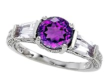 2.60 cttw 925 Sterling Silver 14K White Gold Plated Genuine Amethyst Engagement Ring - Gold Plated Silver