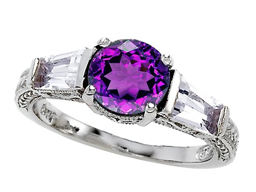 2.60 cttw 925 Sterling Silver Genuine Amethyst Engagement Ring