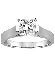 0.90 Ct Princess H/I SI1/SI2 Diamond 18K White Gold Ring