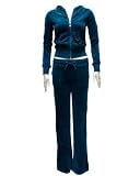 Ladies Plus Size Velour Hoody Tracksuit Teal Blue