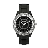 Fossil Womens ES2445 Black Resin Bracelet Black Glitz Analog Dial Watch