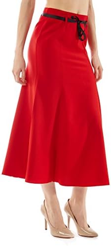 8470 Women Career Business Fitted Long Flare Skirt Red 3XL