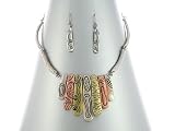 Beautiful Tribal Look Tri-Tone Necklace & Earrings Set White, Yellow & Rose Gold Tone ~ Comes Gift Boxed (4a)
