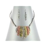 Beautiful Tribal Look Tri-Tone Necklace and Earrings Set White, Yellow and Rose Gold Tone ~... 