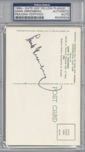 Hank Greenberg Autographed/Hand Signed HOF Plaque Postcard PSA/DNA Slabbed #65055534