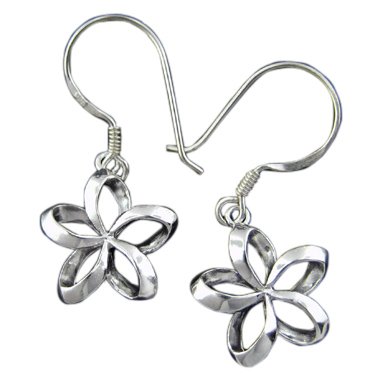 925 Silver 13mm Open Plumeria Dangle Earrings Hawaiian Jewelry