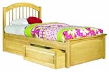 Windsor Twin Platform Bed with Raised Panel Footboard, Natural Maple with 2 Raised Panel Bed Drawers