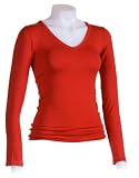 Majestic Lasercut Elasthane Long Sleeve V-Neck Tee