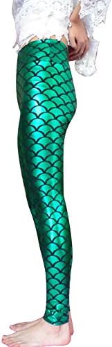 Sunnywell Women's Sexy Fish Scale Mermaid Printed High Waist Leggings Green