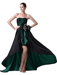 A-line Strapless Floor Length High-Low-Hem Natural   Waistline Satin Lace Sweetheart Prom Dress 