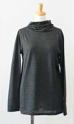 (イチ) ICHIウール混細ボーダータートルネックロングカットソー