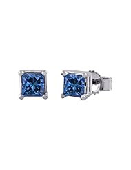 14K White Gold 1/2 ct. Princess Cut Blue Diamond Earring Studs