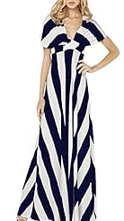 Elasticized Empire   Waistline Polyester Striped Print Club Dress 