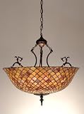 Meyda Tiffany 122796 Mahogany Bronze Fishscale 3 Light Stained Glass / Tiffany Bowl Pendant from the