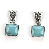 Barse Sterling Silver Square Turquoise Scroll Hoop Earring