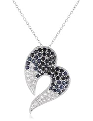 Sterling Silver Genuine Sapphire and White Topaz Heart Pendant Necklace, 18"