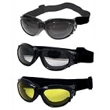 Three (3) Pairs Birdz Eagle Padded Motorcycle Goggles Airsoft Googles Comes with Clear, Smoke, and Yellow Day and Night riding comfort You Should Have Googles For Any Weather Condition