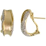 14k Gold Matte Finish French Clip Diamond Earrings, w/ 0.50 Carat Brilliant Cut Diamonds, 11/16 in. (18mm) tall