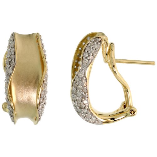 14k Gold Matte Finish French Clip Diamond Earrings, w/ 0.50 Carat Brilliant Cut Diamonds, 11/16 in. (18mm) tall