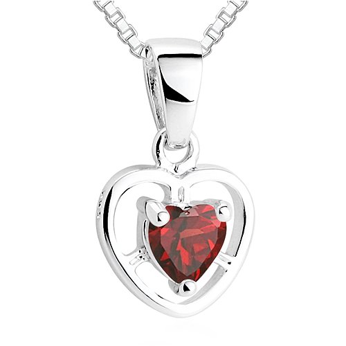 Heart Cut Garnet Pendant Necklace Sterling Silver