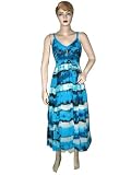 bohemian sundresses-Womens Bohemian Summer Wear Maya Blue Tie Dye Cotton Spaghetti Dress