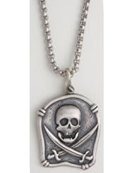 No Quarter Given Pirate Skull Necklace Sterling Silver Antique Finish on 20 Inch Stainless Steel Chain