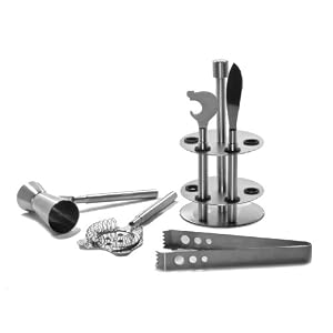 Mr. Ice Bucket 266-5 5-Piece Stainless-Steel Bar-Tool Set with Stand