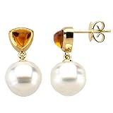 14K Yellow or White Gold Paspaley South Sea Cultured Pearl and Citrine Earrings - Various Sizes