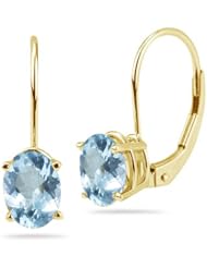 4.10 Cts of 10x8 mm AA Oval Aquamarine Stud Earrings with Lever Backs in 14K Yellow Gold
