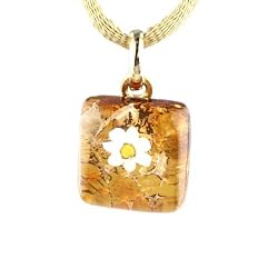 Handmade Murano Glass Pendant - Ally Square S Gold/Brown Style1