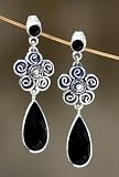 Onyx earrings, 'Black Gardenia' 0.5 W 1.7 L