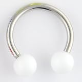 One Stainless Steel Circular Barbell: 14g 1/2, Acrylic Balls: 5mm White (SOLD INDIVIDUALLY. ORDER TWO FOR A PAIR.)
