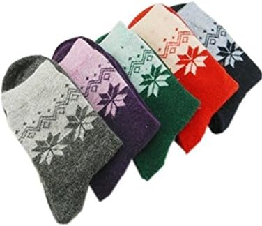 5 Pairs the Essential Cashmere Rhombus Flower Thick Snowflake Maple Leaf Funds Cashmere Rabbit Hair Media Corta Socks Warm in Winter Thickened Wool Sock for Women Lady Girl Men Boys Tenns