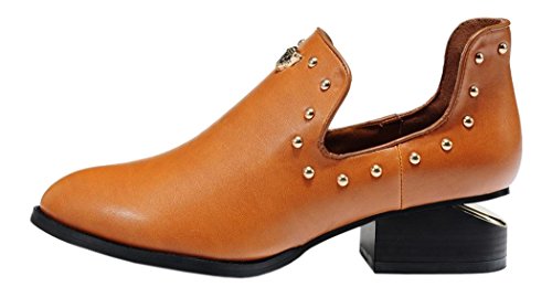 INDEX Low-Heels With Rivet Fashion Ladies Shoes (6 B(M) US, Brown)