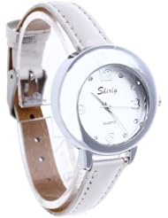 Womens Quartz Wristwatch White Leather Band Rhinestone Dial Arabic Numeral Mark