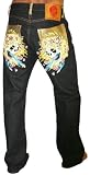 ED HARDY Christian Audigier SMET Mens Red Head Skull Relaxed Fit Jeans Raw Denim Pants 32 Inseam