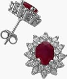 10 Karat White Gold Diamond & Ruby Gemstone Earrings