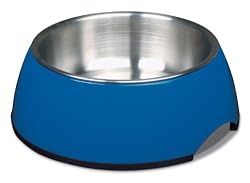 Petmate Stainless Style Pet Bowl Small, Blue/Stainless Steel