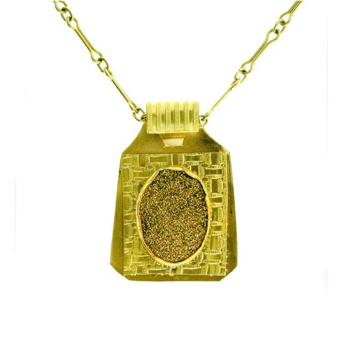 22K Gold Druzy Tablet Necklace by Suz Andreasen Couture, MADE IN AMERICA
