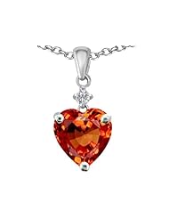 Original Star K (tm) Heart Shape 8mm Simulated Orange Mexican Fire Opal Heart Pendant in 925 Sterling Silver