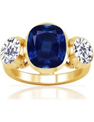 18K Yellow Gold Cushion Cut Blue Sapphire Three Stone Ring (GIA Certificate)