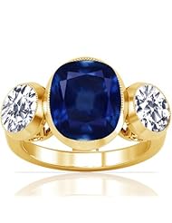 14K Yellow Gold Cushion Cut Blue Sapphire Three Stone Ring (GIA Certificate)