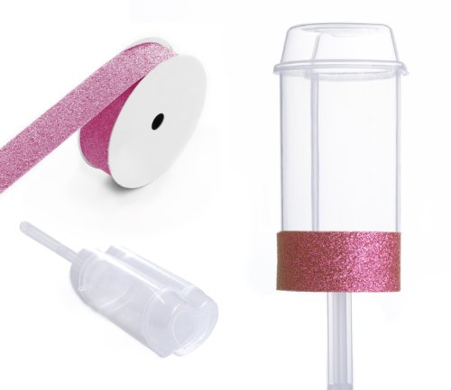 Dress My Cupcake DMC91923 Heart Shaped Clear Push Pops 100-Pack Plastic Containers with Lid DIY Kit, Fuchsia Glitter