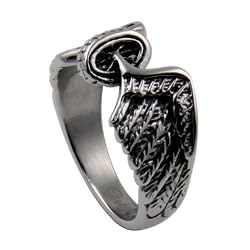316L Stainless Steel Casting Ring with Wings & Wheel Design, Face Width: 10mm, Band Width: 3.5mm, Finish: Matte, Sizes:5.0-9.0