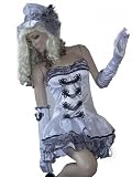 Sexy Aristocratic girl Fantasie * Tube Minikleid Handschuhe Halsband Hut Fasching Karneval Halloween, Fb.:weiß-schwarz;Kleidergr. Damen:M = 34-36