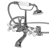 American Bath Factory F1-1112-CH-F9-9500-PX-CH F1-1112 Deck Mount Bathtub Faucet, Porcelain Cross Ha